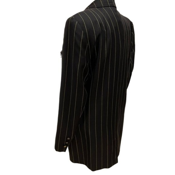 Vintage Basler blazer jacket black gold stripes 100% wool double breasted size10 - Picture 3 of 13